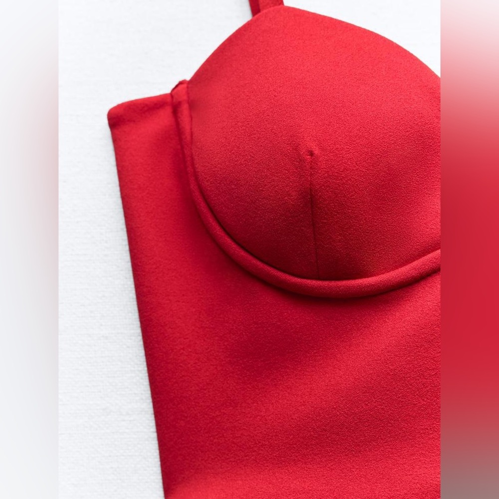 NWT. Zara Red Lingerie Combination Tulle Corset/Top Spaghetti Strap. Size XXL. - Picture 7 of 12